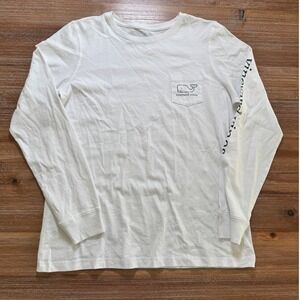 Vineyard Vines Long Sleeve T-Shirt‎ Whale Logo Pocket Tee White Medium
